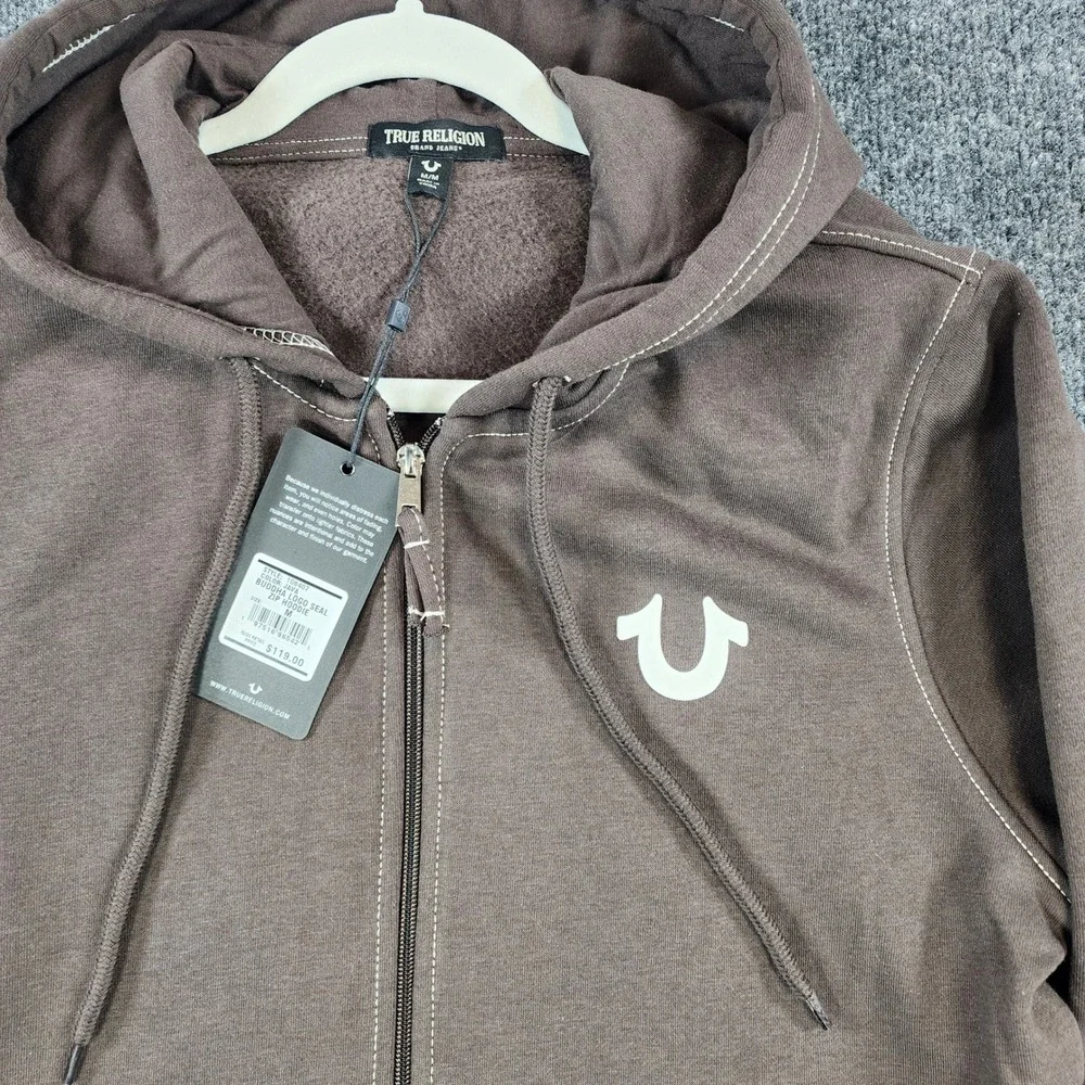 True Religion Buddha Logo Seal Zip Hoodie Men's Streetwear Grunge Y2K Size M NWT